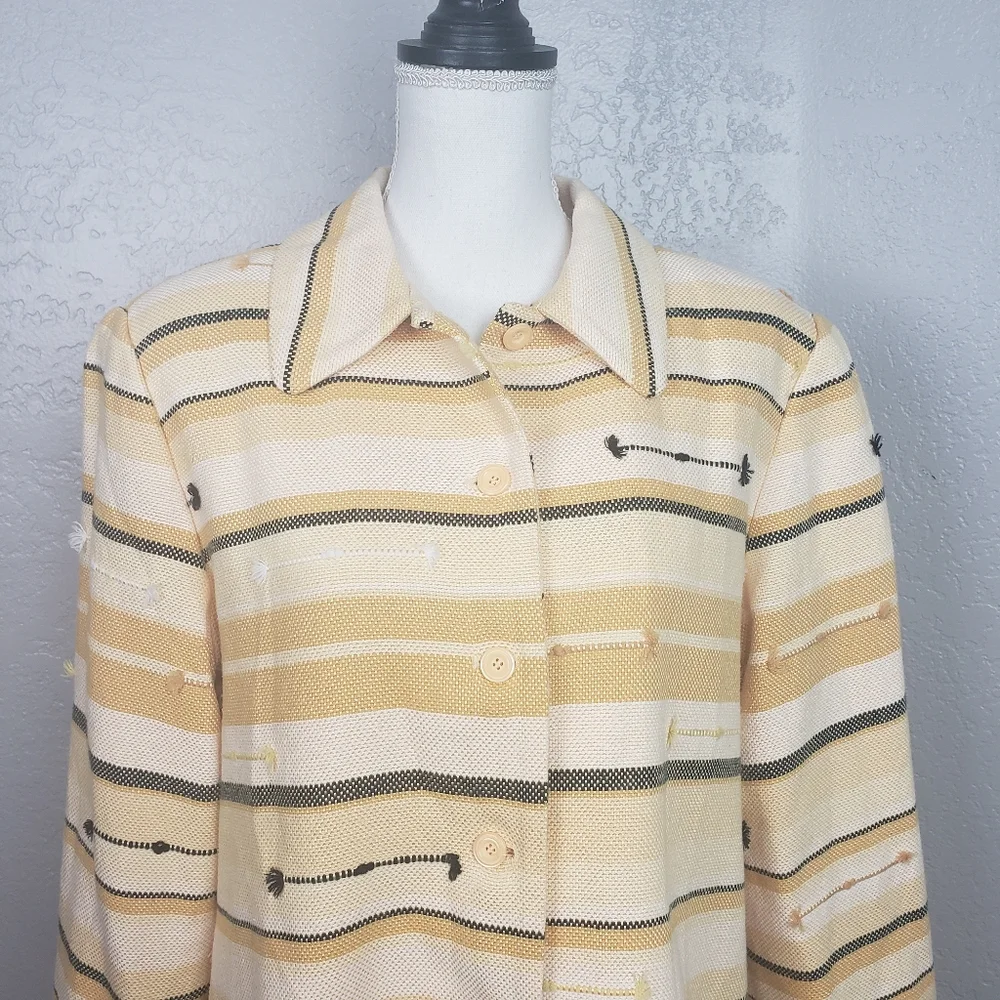 Alfred Dunner Yellow Striped Knit Blazer Size 18 - Picture 2 of 8